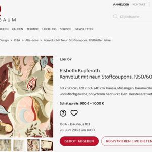 Stoffcoupons von Elsbeth Kupferoth, 1950/60er Jahre