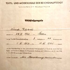 Abschlußzeugnis Textil- und Modeschule, Berlin