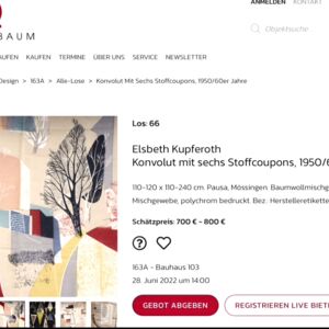 Stoffcoupons von Elsbeth Kupferoth, 1950/60er Jahre